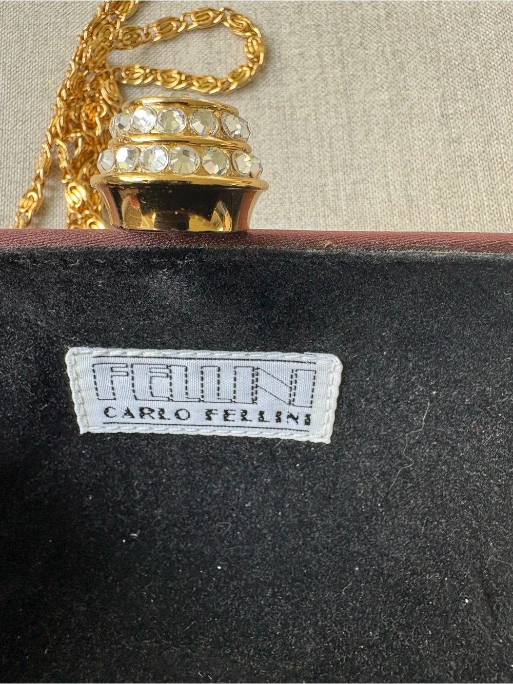 Carlo Fellini Brown Satin Evening Clutch with Gold Chain